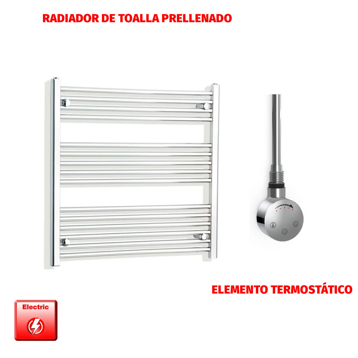 Radiador Toallero Eléctrico Cromado de 800 mm de Ancho