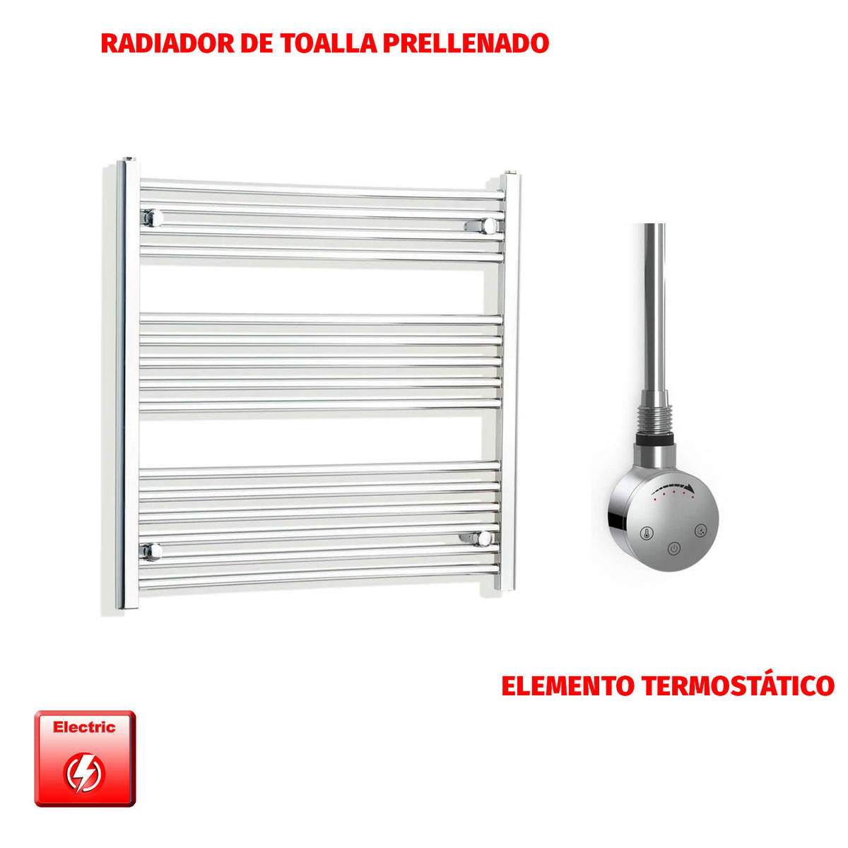 Radiador Toallero Eléctrico Cromado de 900 mm de Ancho