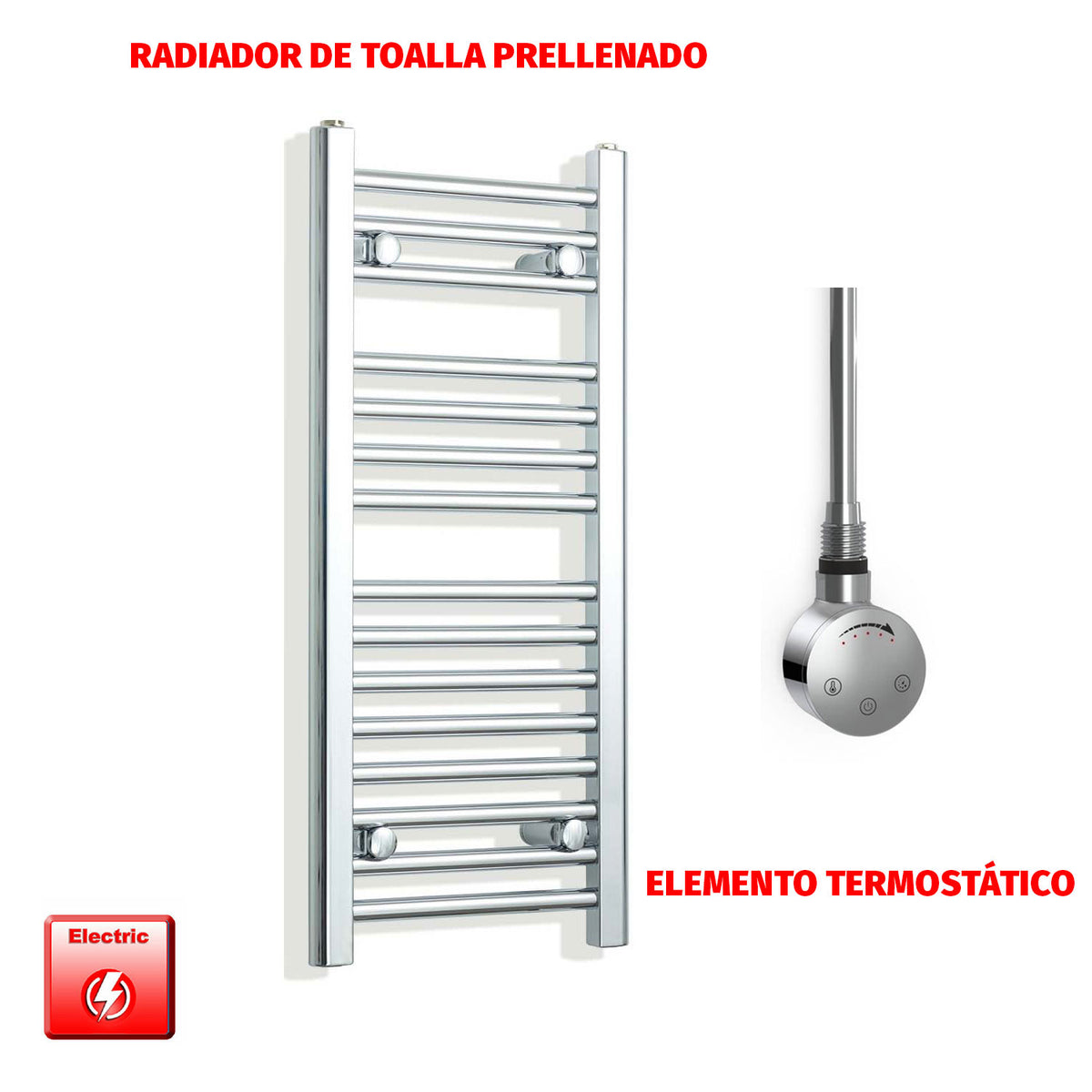 Radiador Toallero Eléctrico Cromado de 350 mm de Ancho