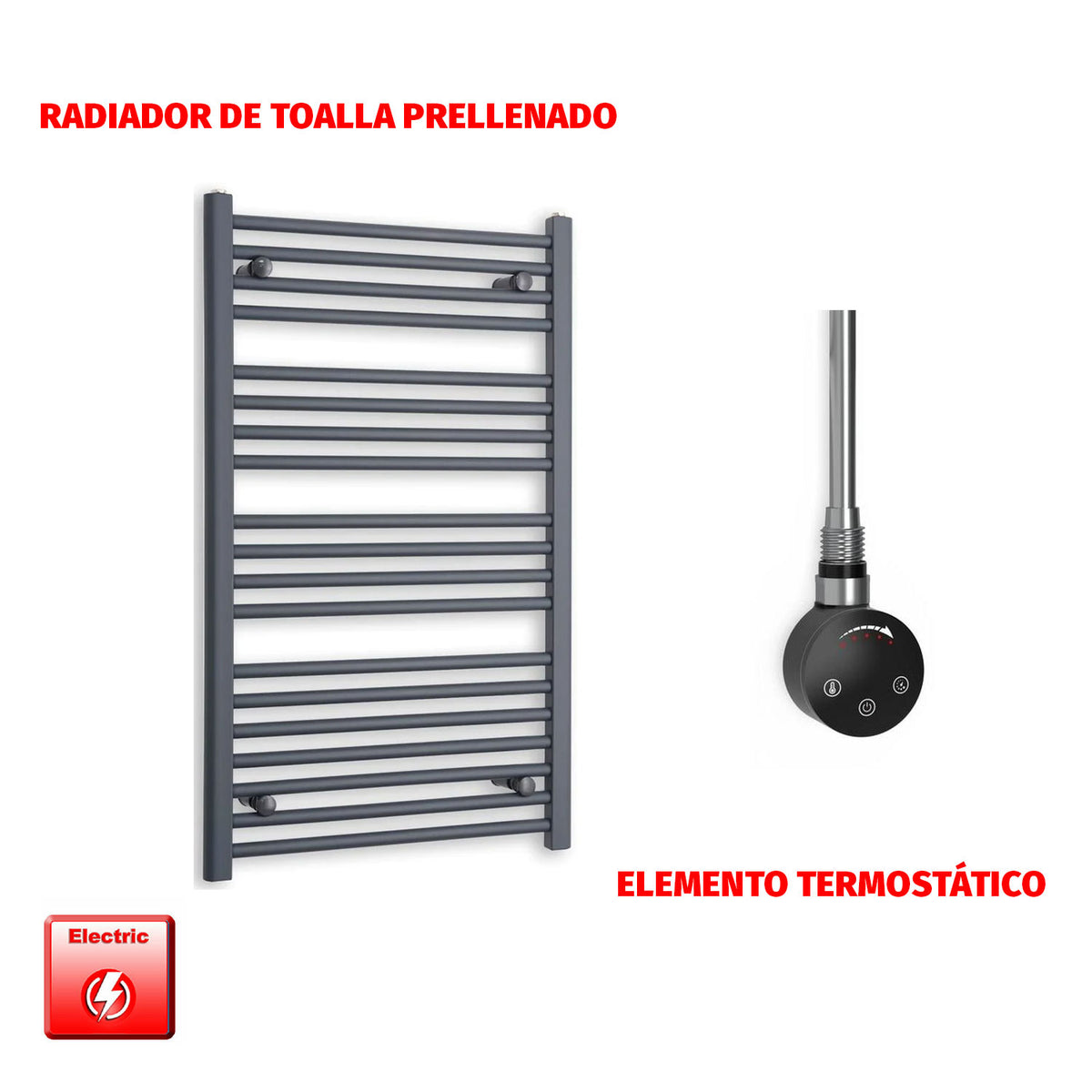 Radiador Toallero Eléctrico Anthracite 600mm Ancho - Precargado