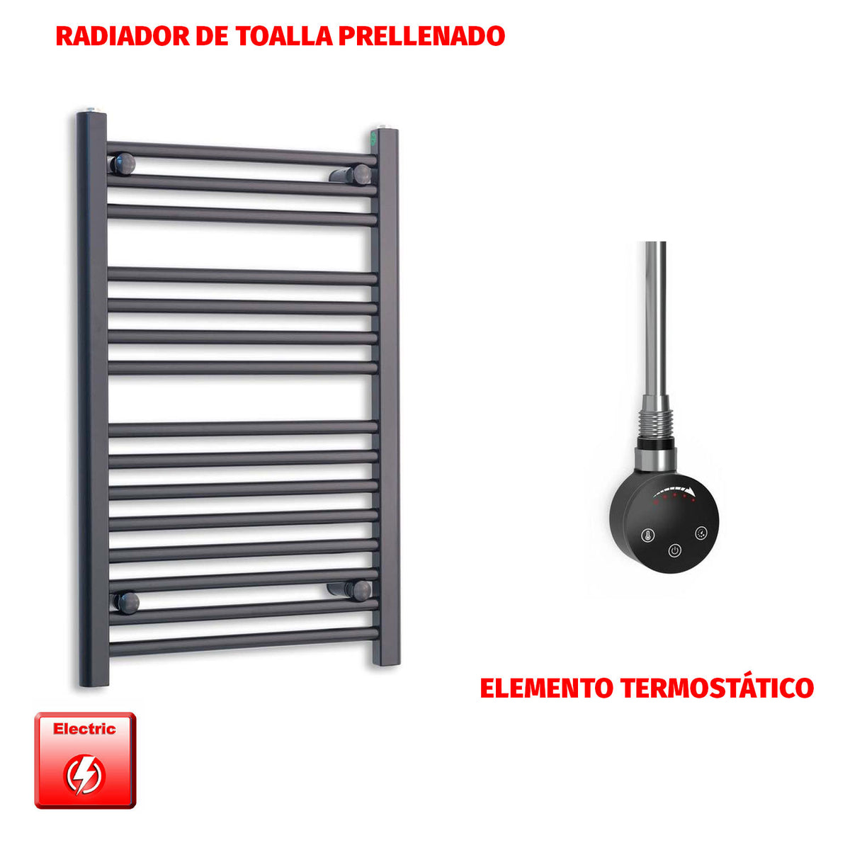 Radiador Toallero Eléctrico Negro 550mm Ancho - Precargado