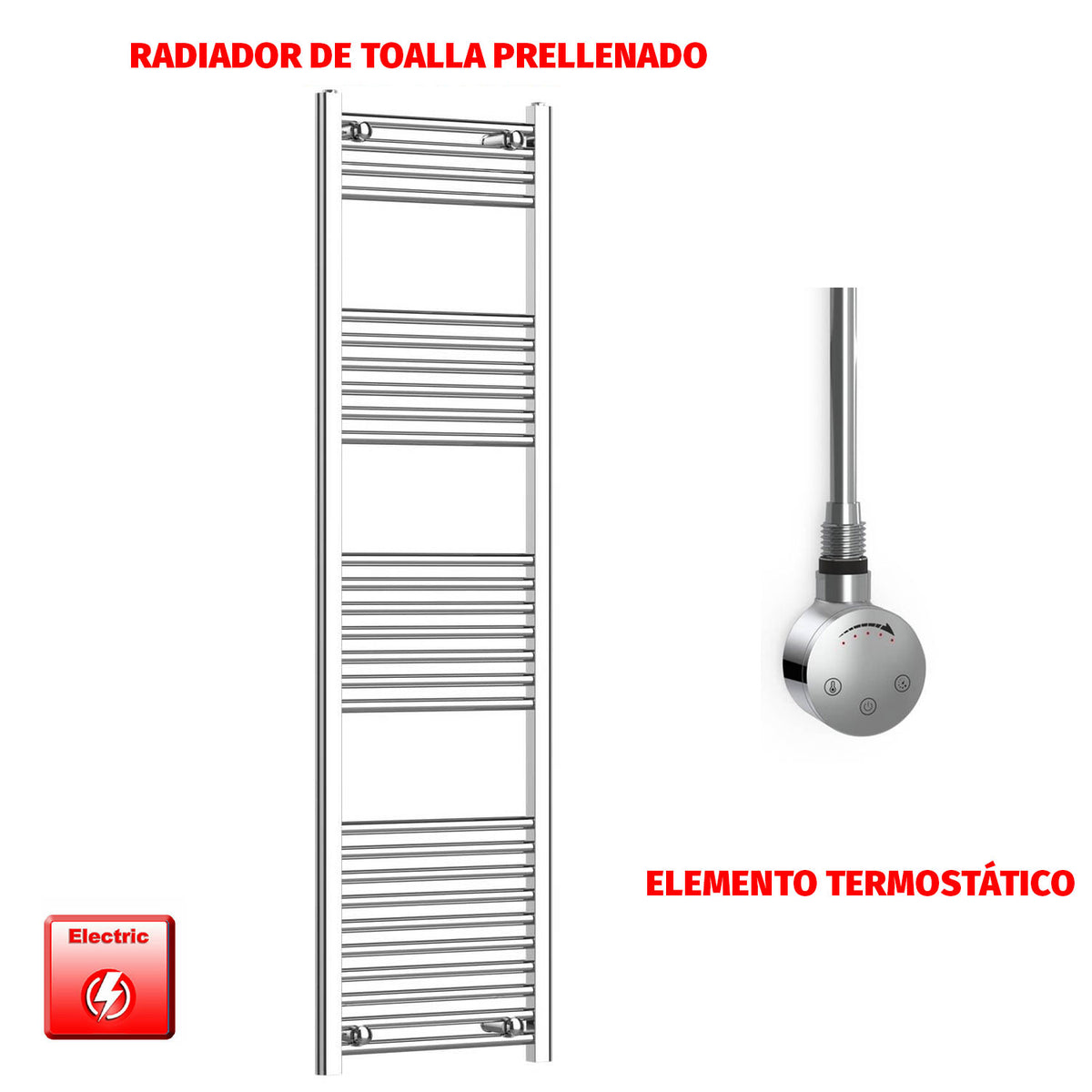 Radiador Toallero Eléctrico Cromado de 400 mm de Ancho