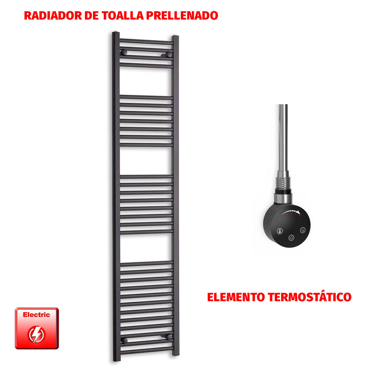 Radiador Toallero Eléctrico Negro 450mm Ancho - Precargado