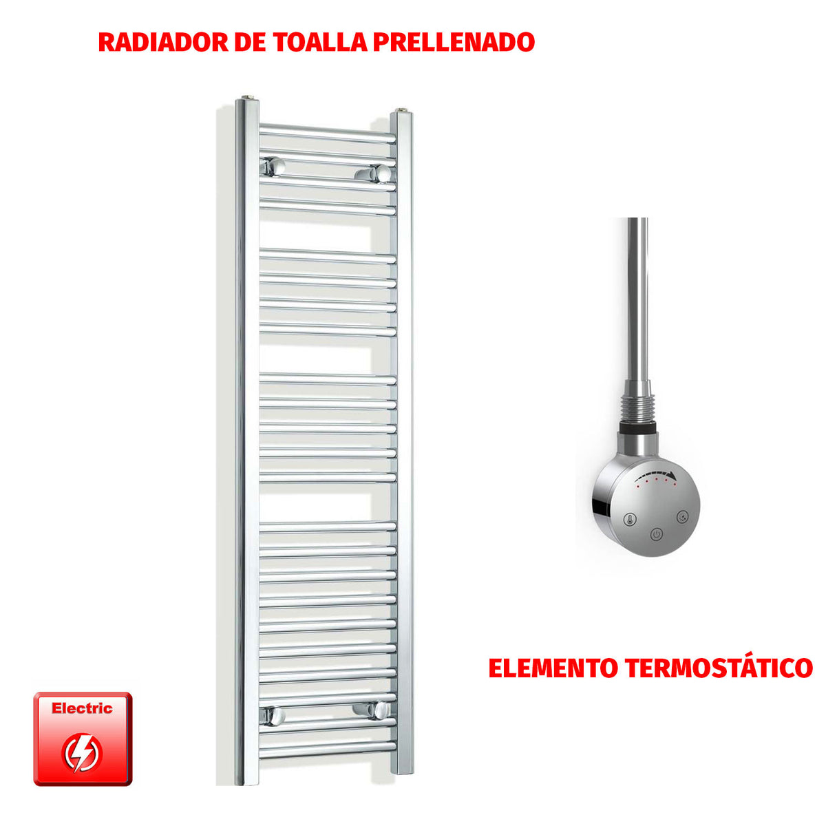 Radiador Toallero Eléctrico Cromado de 350 mm de Ancho