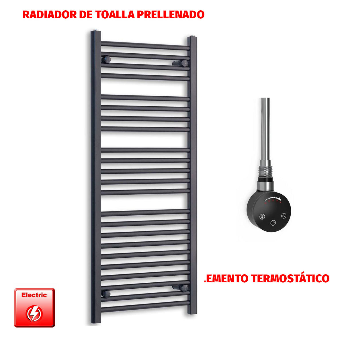 Radiador Toallero Eléctrico Negro 500mm Ancho - Precargado