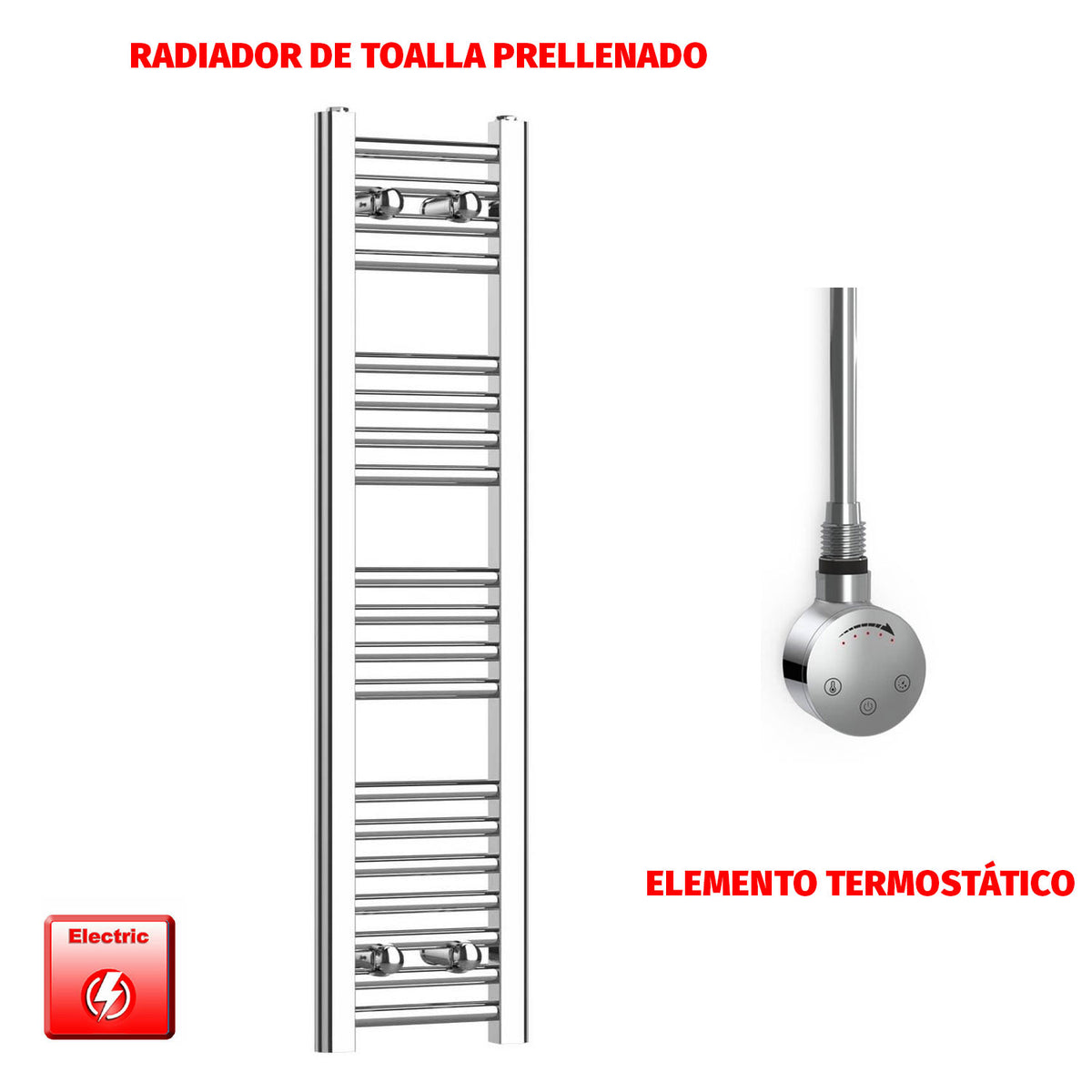 Radiador Toallero Eléctrico Cromado de 200 mm de Ancho