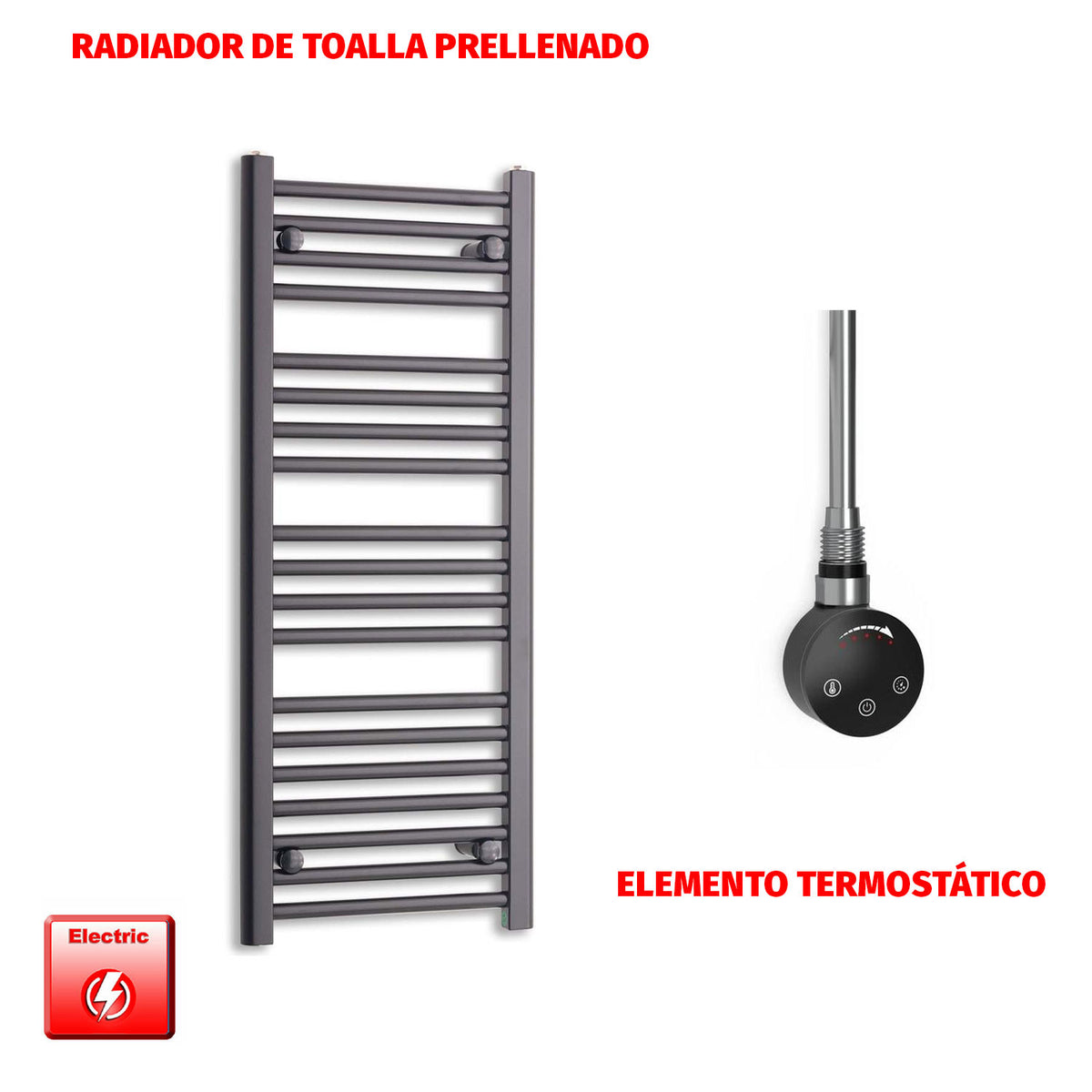 Radiador Toallero Eléctrico Negro 450mm Ancho - Precargado