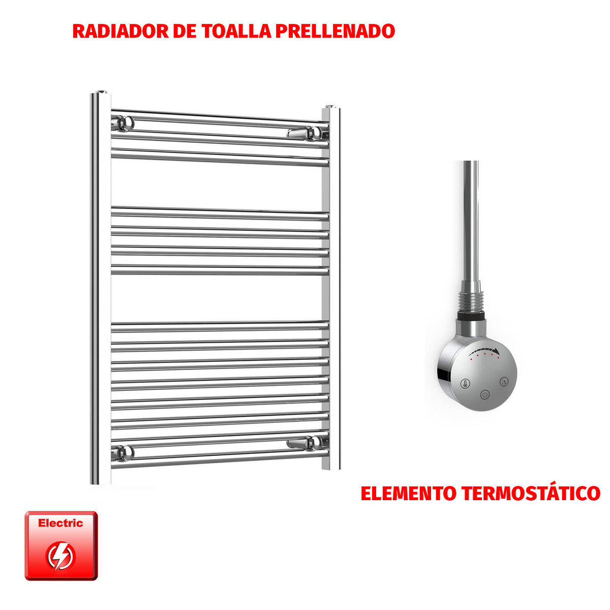 Radiador Toallero Eléctrico Cromado de 650 mm de Ancho