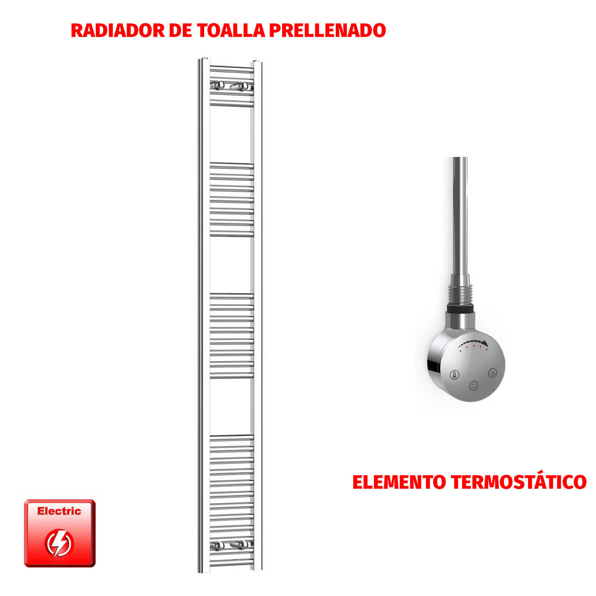 Radiador Toallero Eléctrico Cromado de 250 mm de Ancho