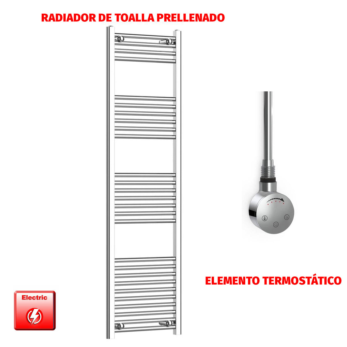 Radiador Toallero Eléctrico Cromado de 450 mm de Ancho