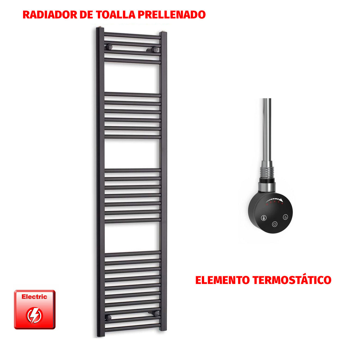 Radiador Toallero Eléctrico Negro 450mm Ancho - Precargado