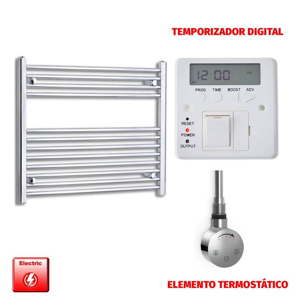 Radiador Toallero Eléctrico Cromado de 900 mm de Ancho