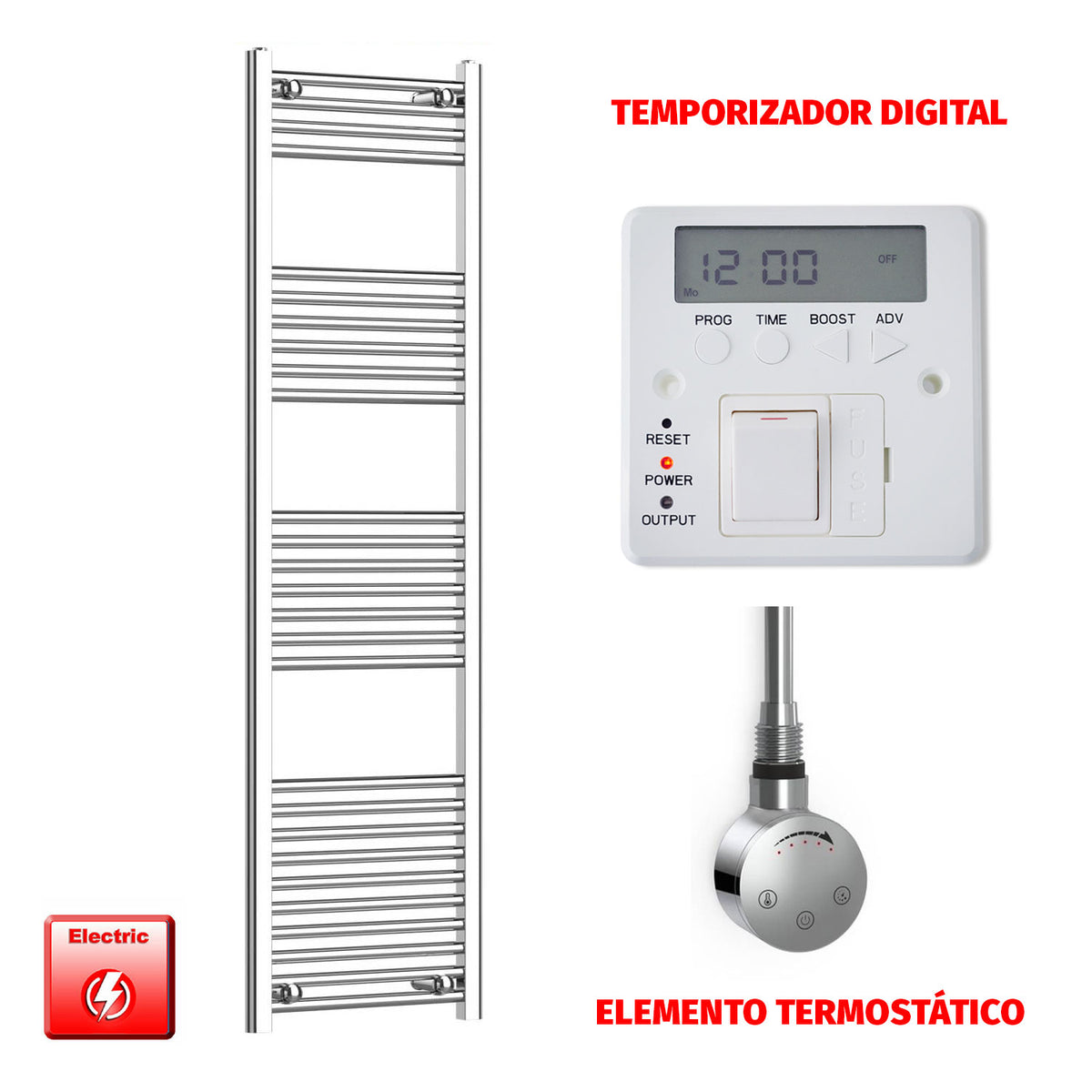 Radiador Toallero Eléctrico Cromado de 400 mm de Ancho