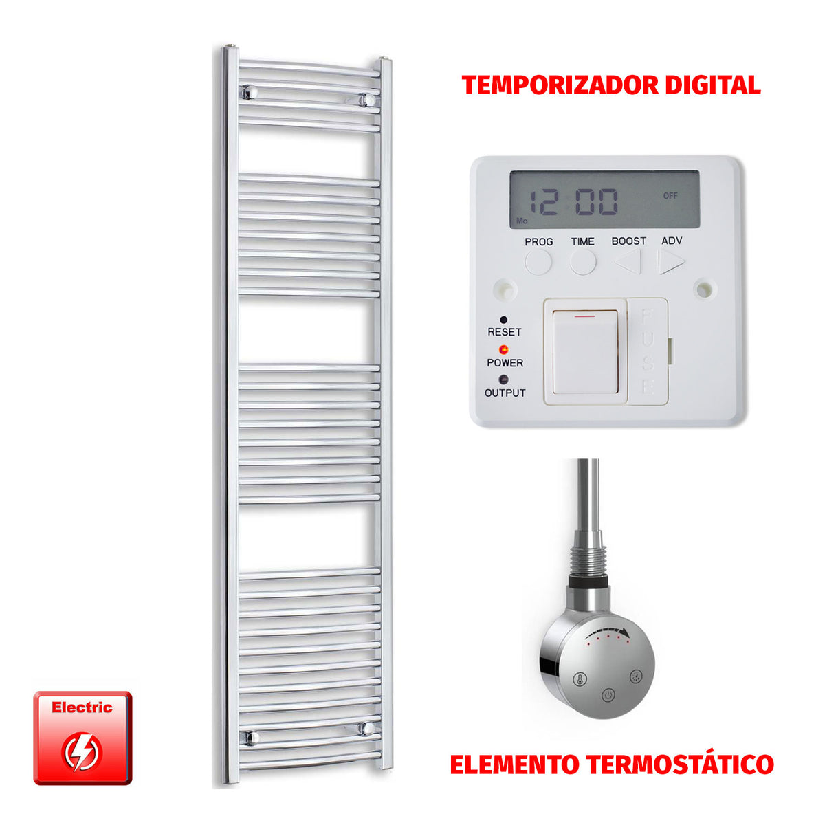 Radiador Toallero Eléctrico Cromado de 450 mm de Ancho