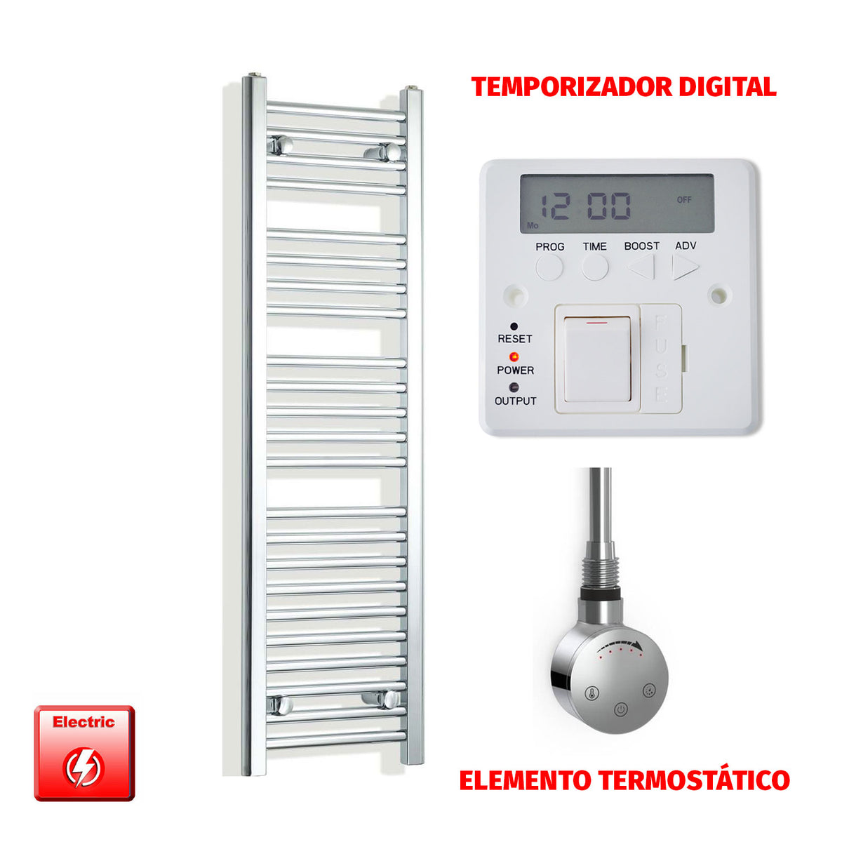 Radiador Toallero Eléctrico Cromado de 350 mm de Ancho