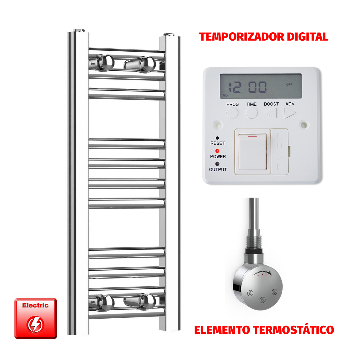 Radiador Toallero Eléctrico Cromado de 200 mm de Ancho