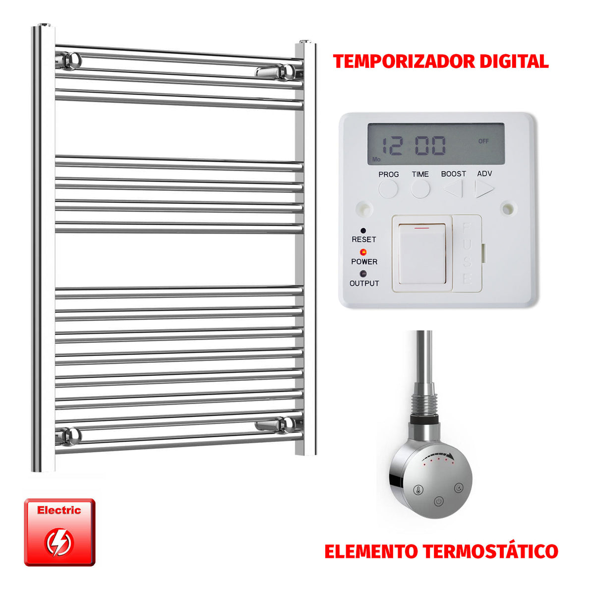 Radiador Toallero Eléctrico Cromado de 650 mm de Ancho