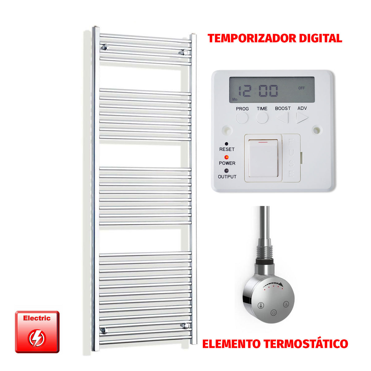 Radiador Toallero Eléctrico Cromado de 550 mm de Ancho