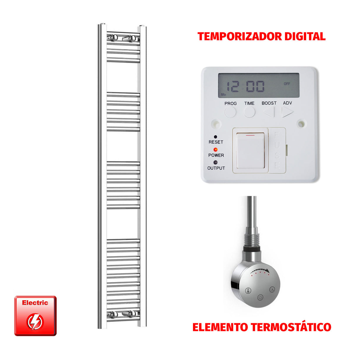 Radiador Toallero Eléctrico Cromado de 250 mm de Ancho