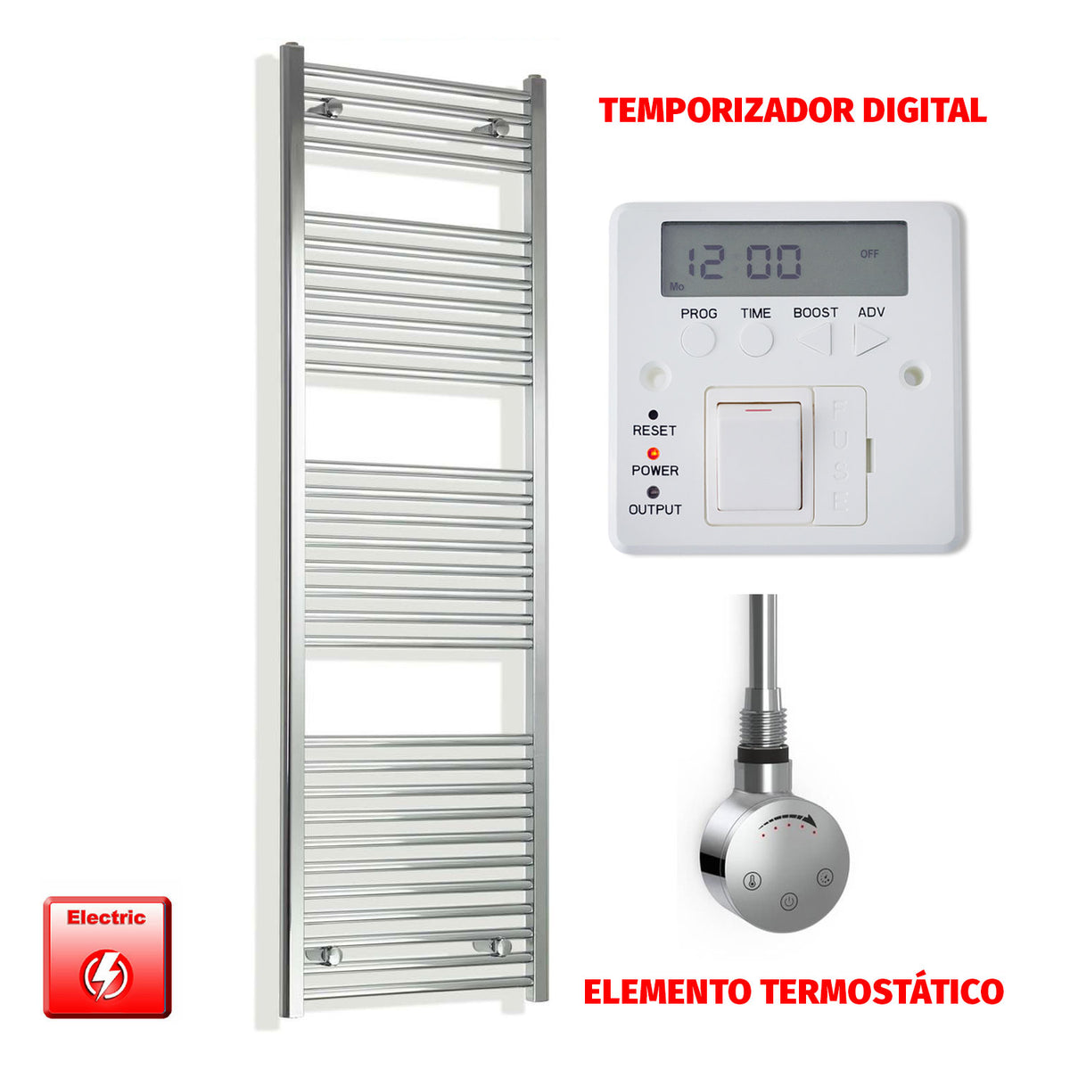 Radiador Toallero Eléctrico Cromado de 550 mm de Ancho