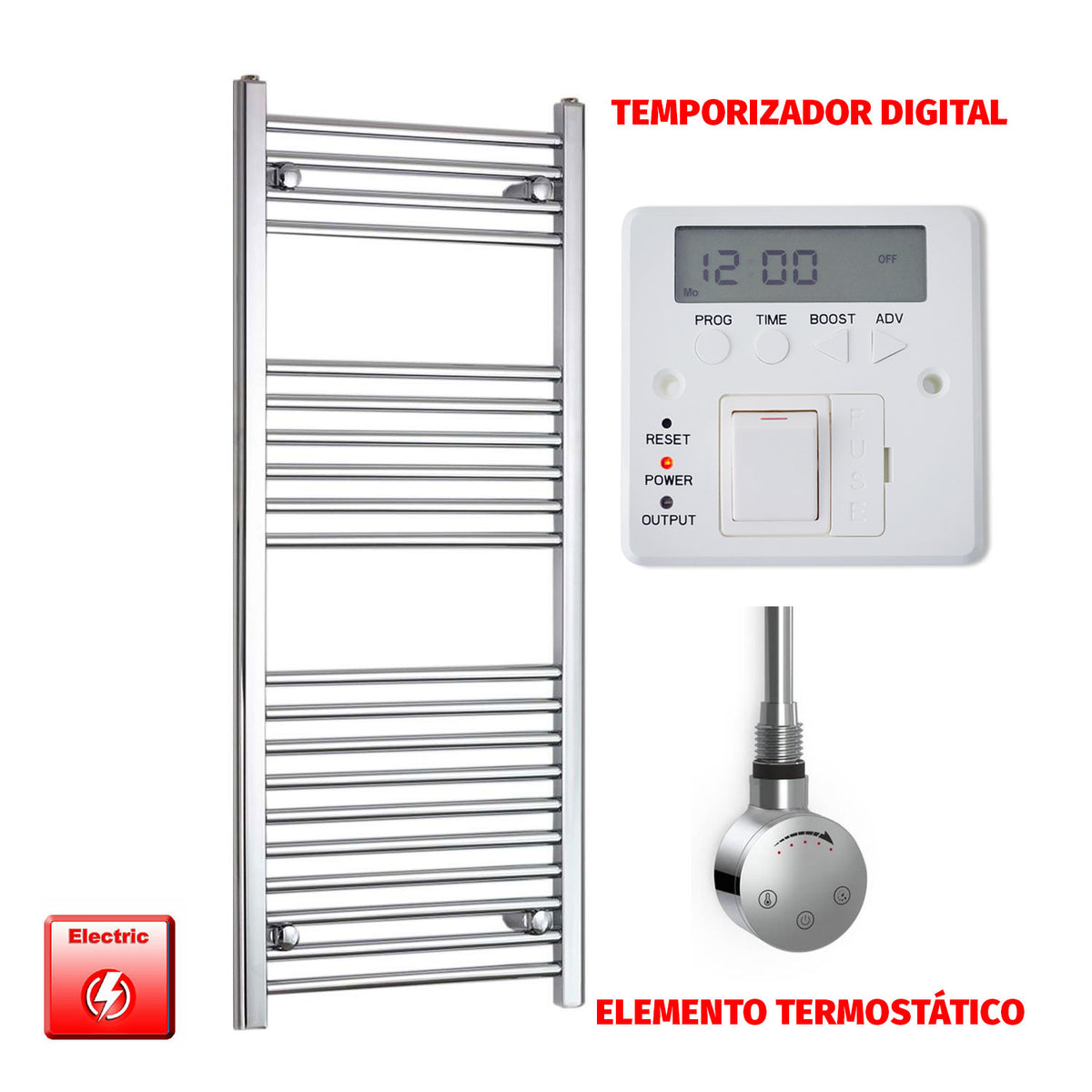 Radiador Toallero Eléctrico Cromado de 500 mm de Ancho