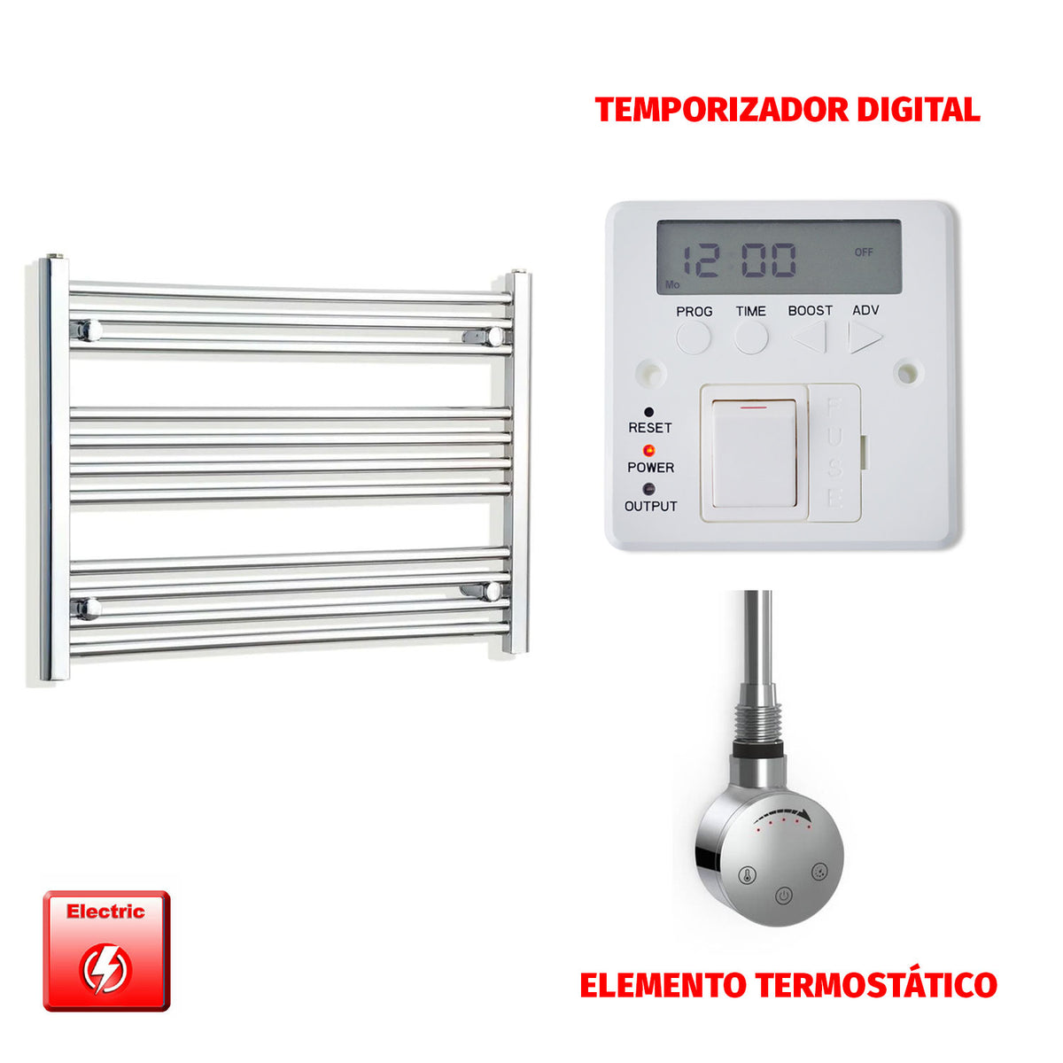 Radiador Toallero Eléctrico Cromado de 750 mm de Ancho