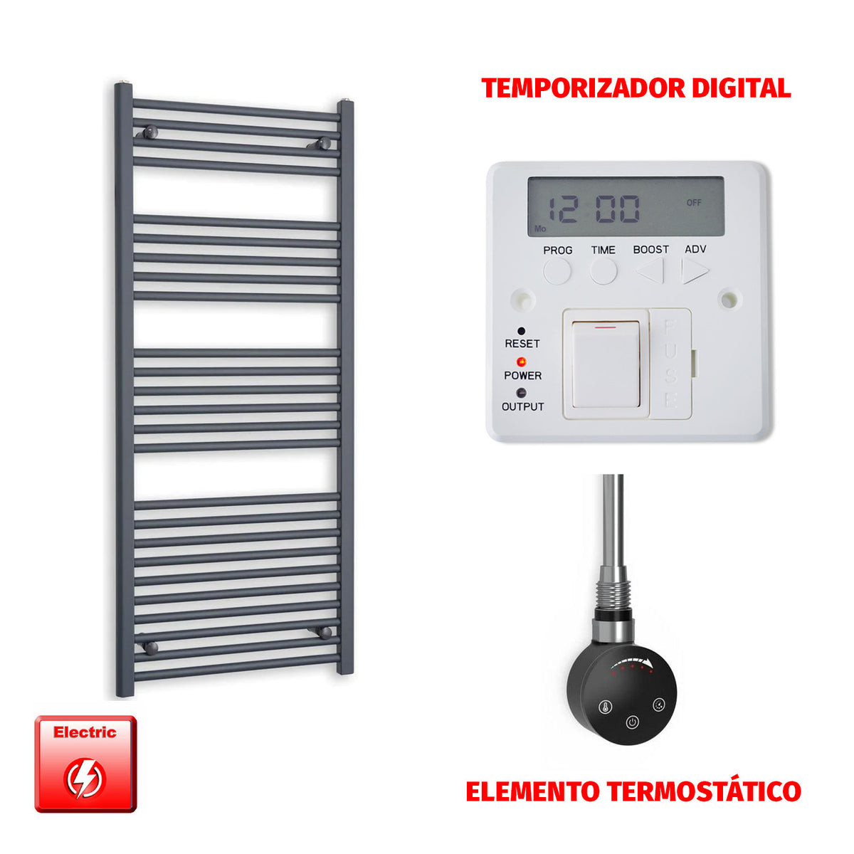 Radiador Toallero Eléctrico Anthracite 600mm Ancho - Precargado