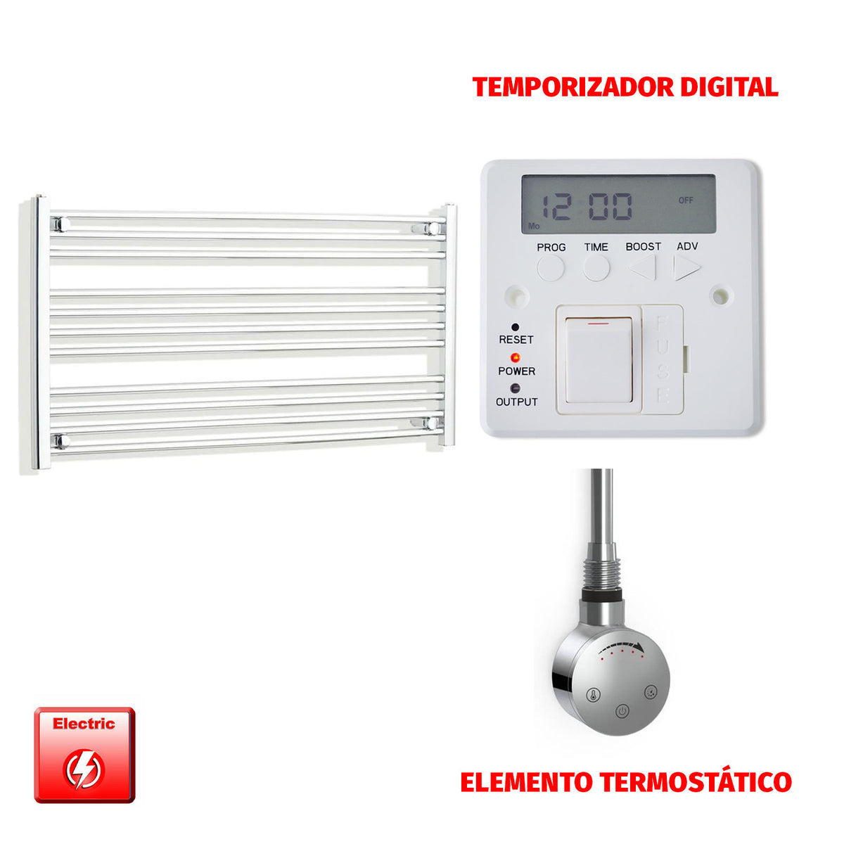 Radiador Toallero Eléctrico Cromado de 1000 mm de Ancho