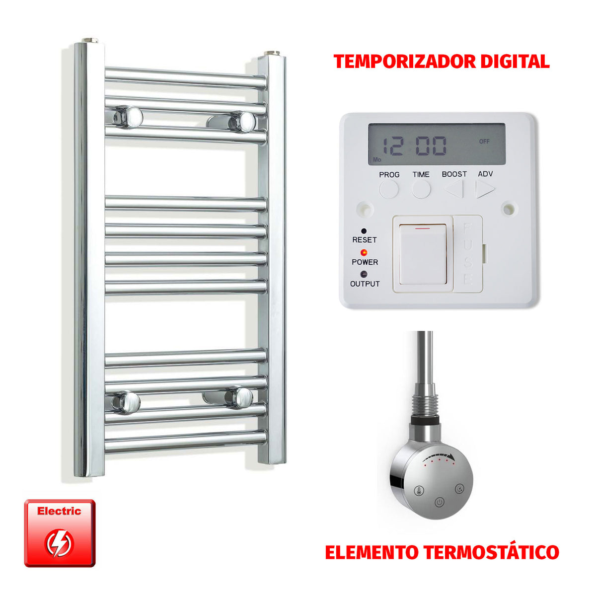 Radiador Toallero Eléctrico Cromado de 350 mm de Ancho