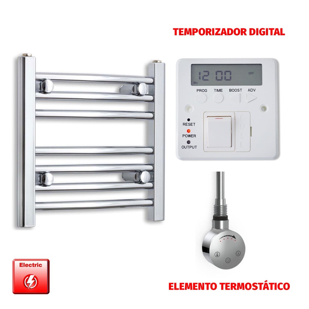 Radiador Toallero Eléctrico Cromado de 500 mm de Ancho