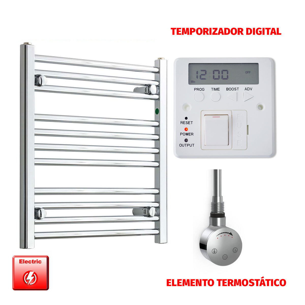 Radiador Toallero Eléctrico Cromado de 500 mm de Ancho