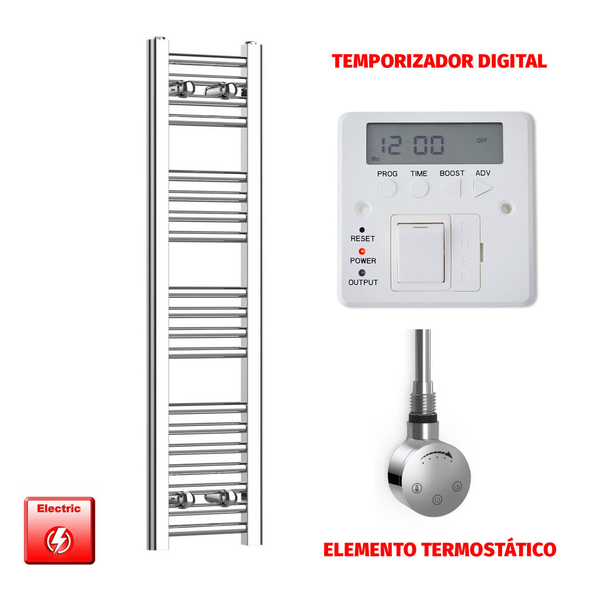 Radiador Toallero Eléctrico Cromado de 250 mm de Ancho