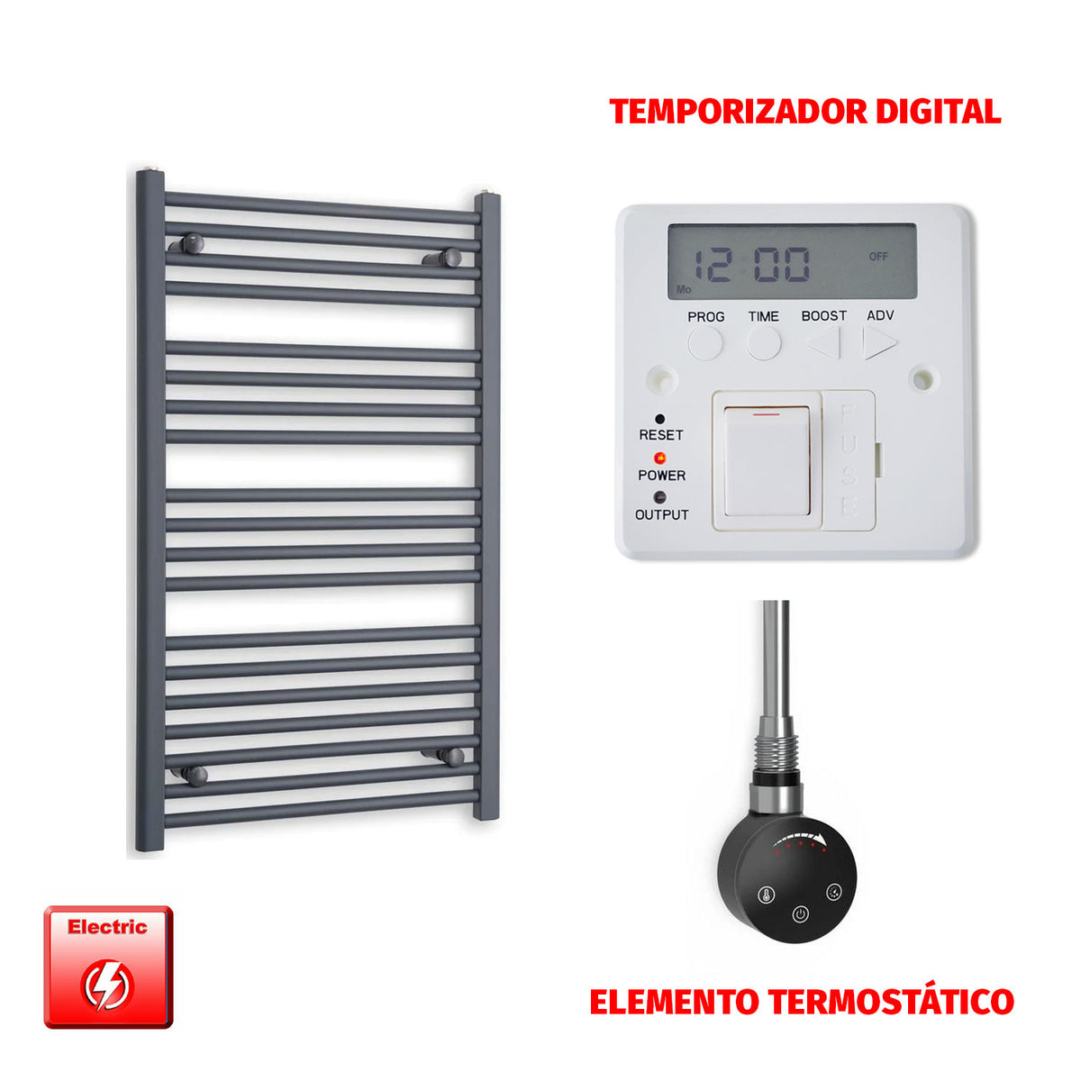 Radiador Toallero Eléctrico Anthracite 600mm Ancho - Precargado