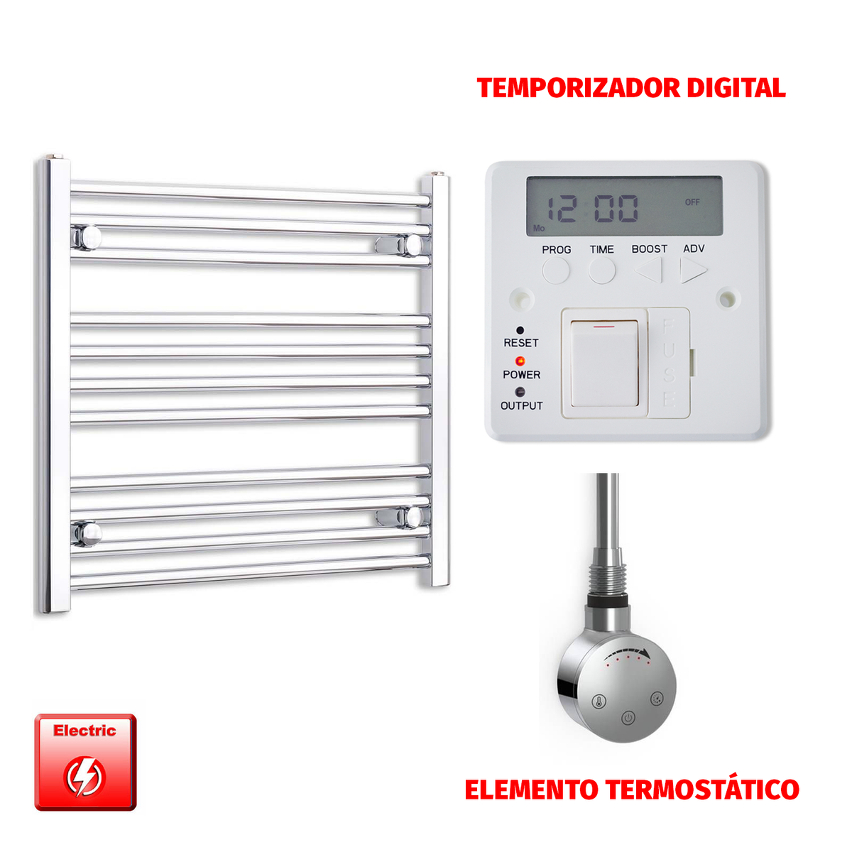 Radiador Toallero Eléctrico Cromado de 600 mm de Ancho