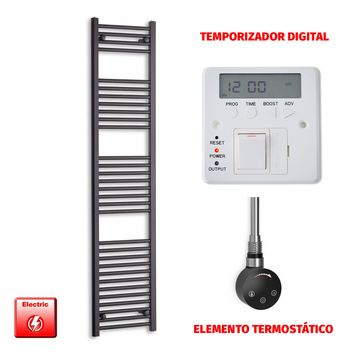 Radiador Toallero Eléctrico Negro 450mm Ancho - Precargado