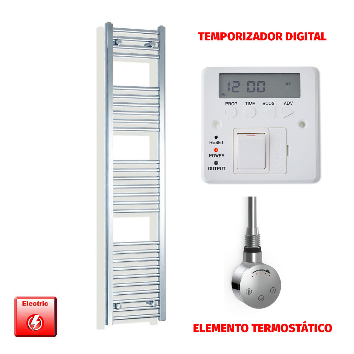 Radiador Toallero Eléctrico Cromado de 350 mm de Ancho