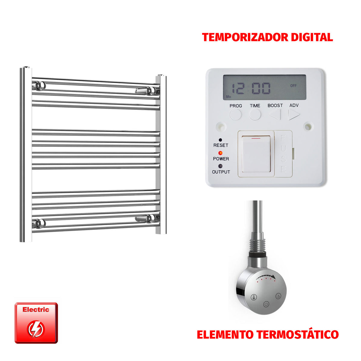 Radiador Toallero Eléctrico Cromado de 650 mm de Ancho