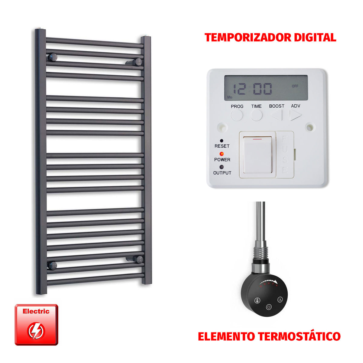 Radiador Toallero Eléctrico Negro 500mm Ancho - Precargado