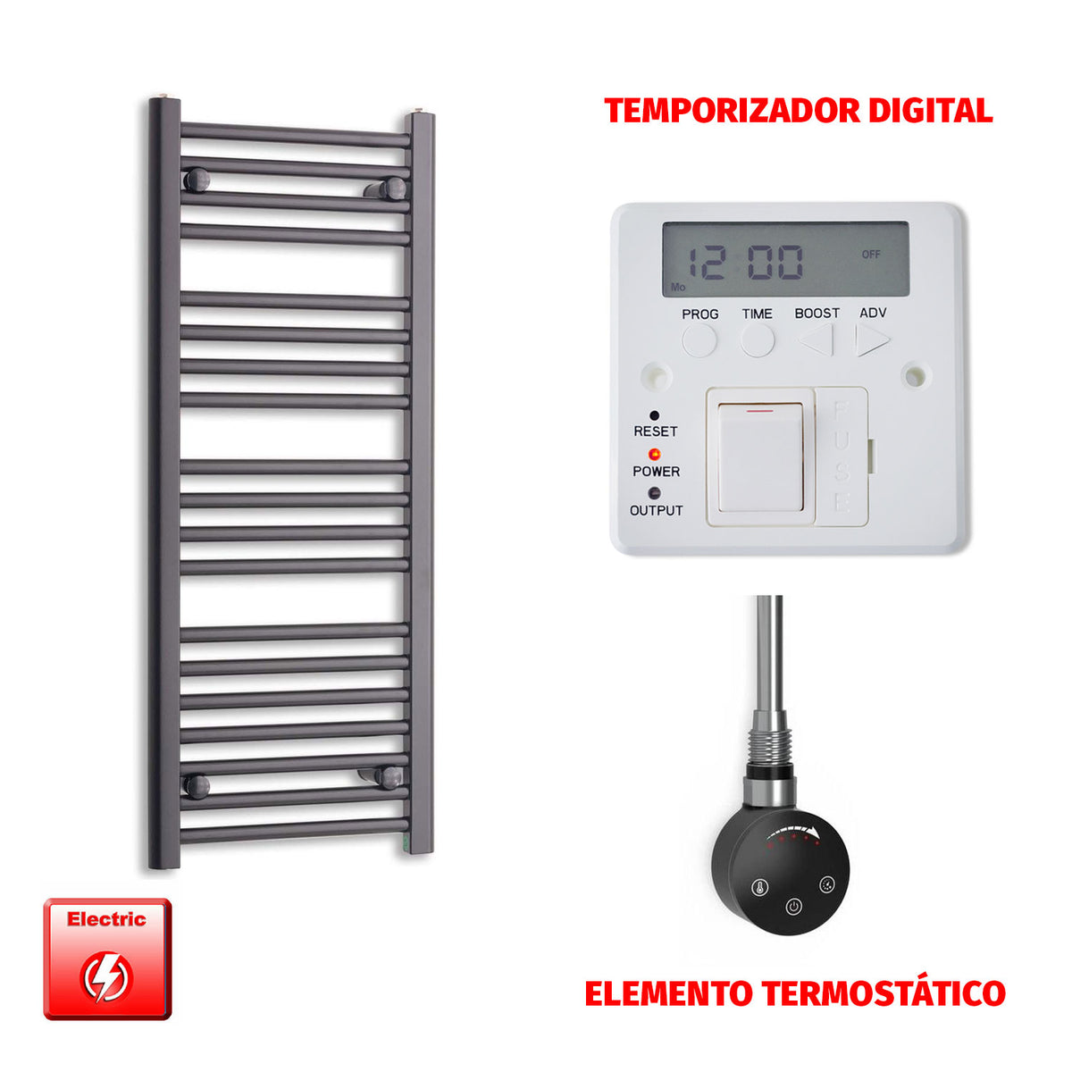 Radiador Toallero Eléctrico Negro 450mm Ancho - Precargado