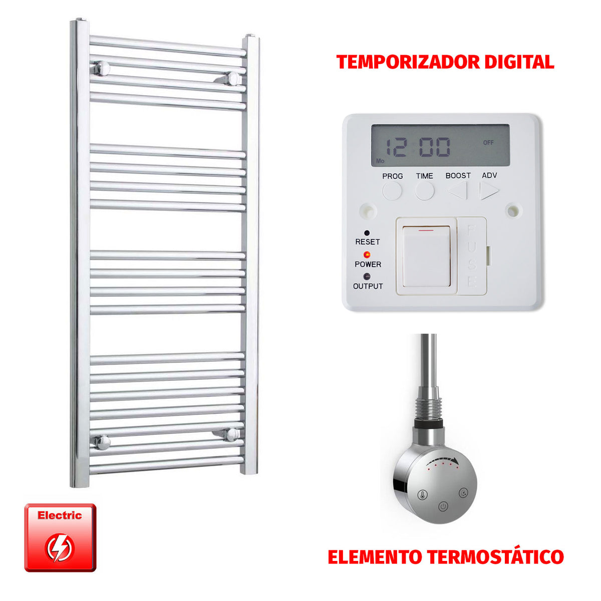 Radiador Toallero Eléctrico Cromado de 450 mm de Ancho