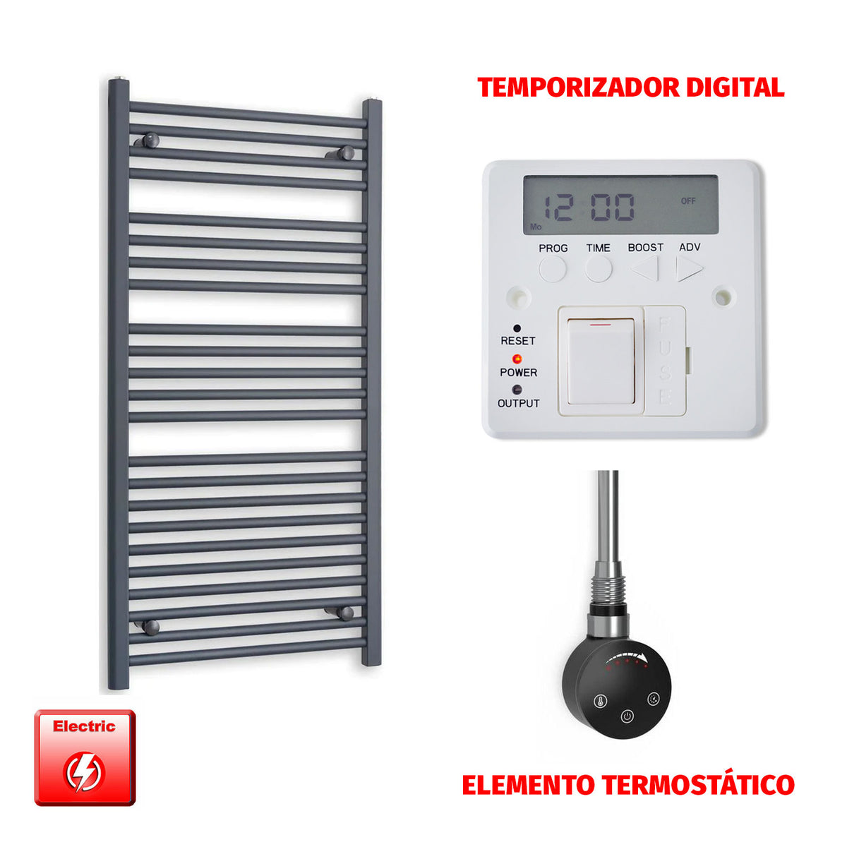 Radiador Toallero Eléctrico Anthracite 600mm Ancho - Precargado