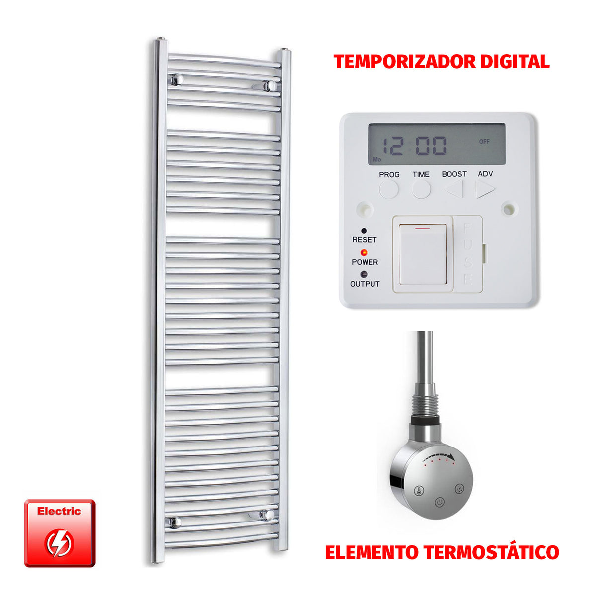 Radiador Toallero Eléctrico Cromado de 450 mm de Ancho