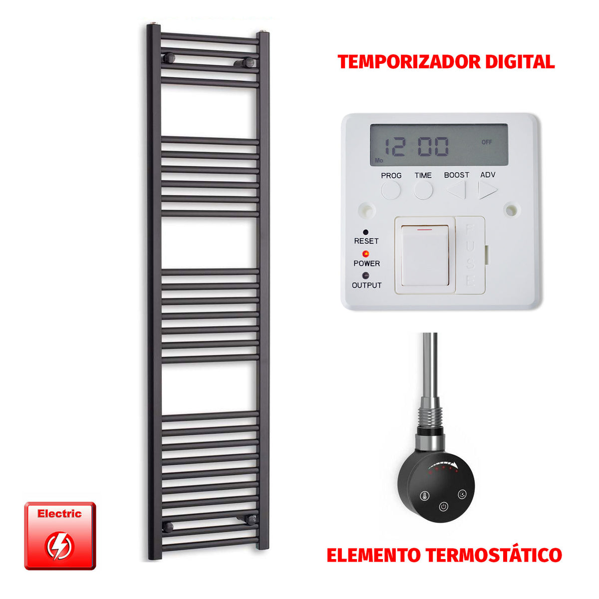 Radiador Toallero Eléctrico Negro 450mm Ancho - Precargado