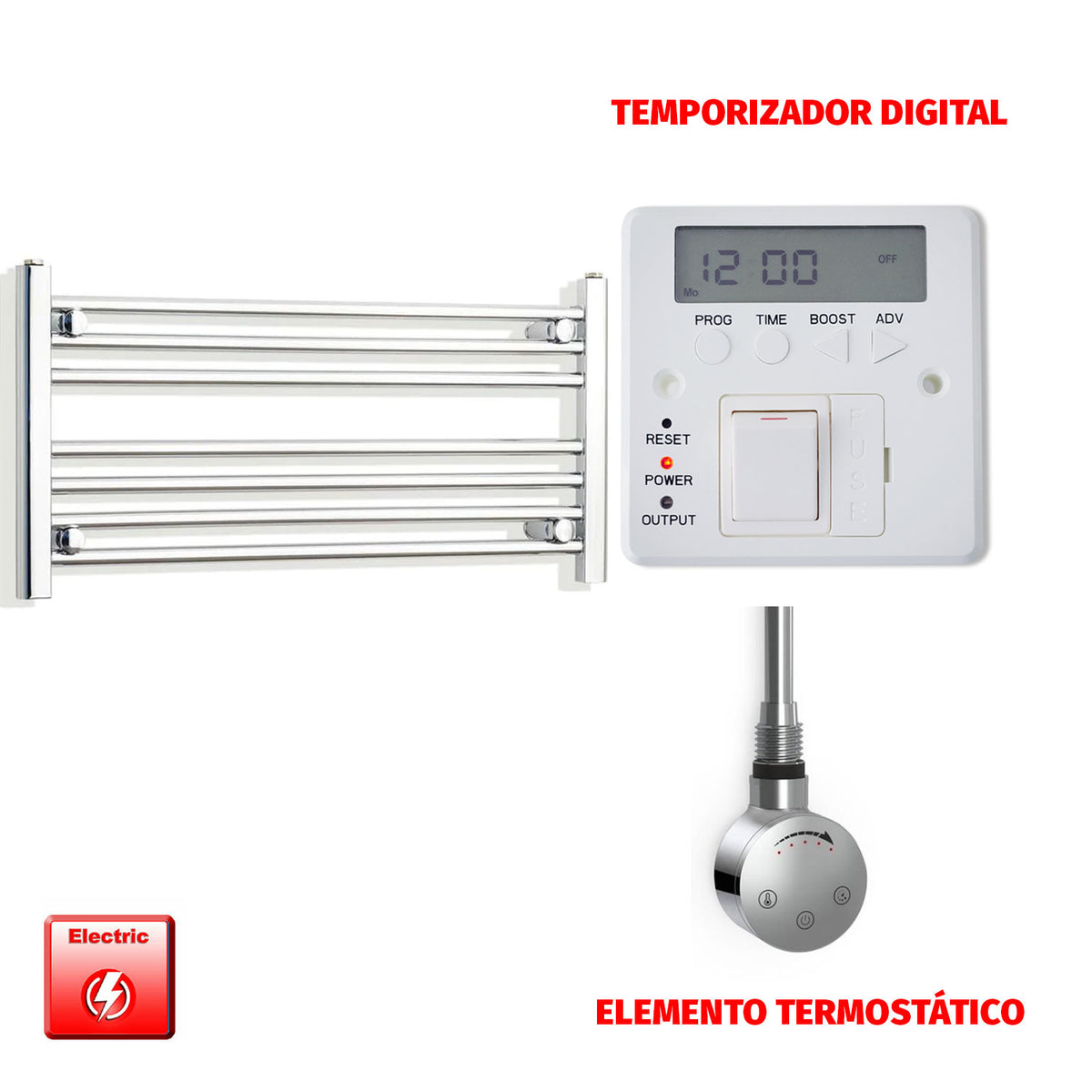 Radiador Toallero Eléctrico Cromado de 900 mm de Ancho