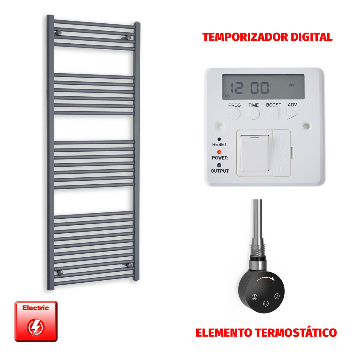 Radiador Toallero Eléctrico Anthracite 600mm Ancho - Precargado