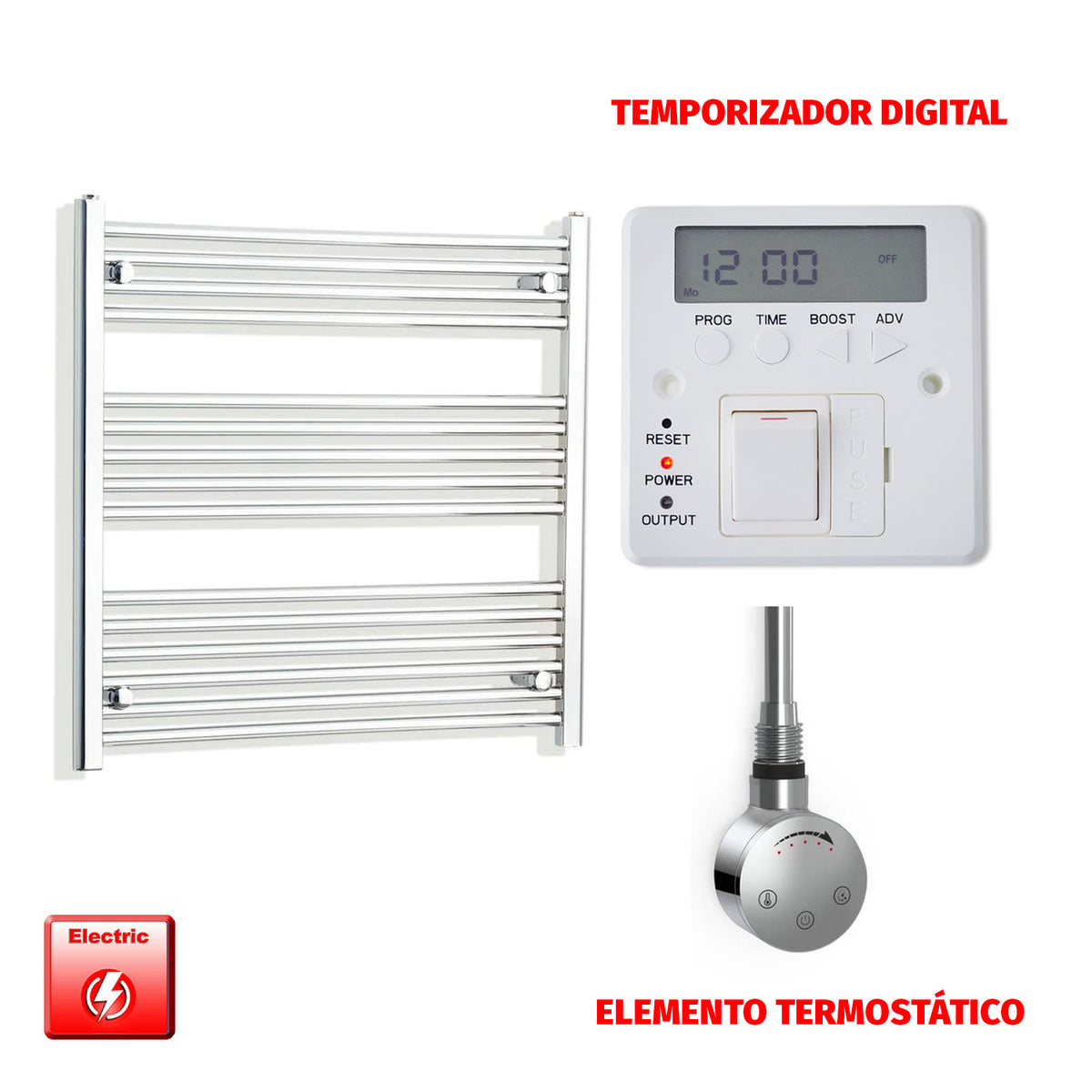 Radiador Toallero Eléctrico Cromado de 800 mm de Ancho