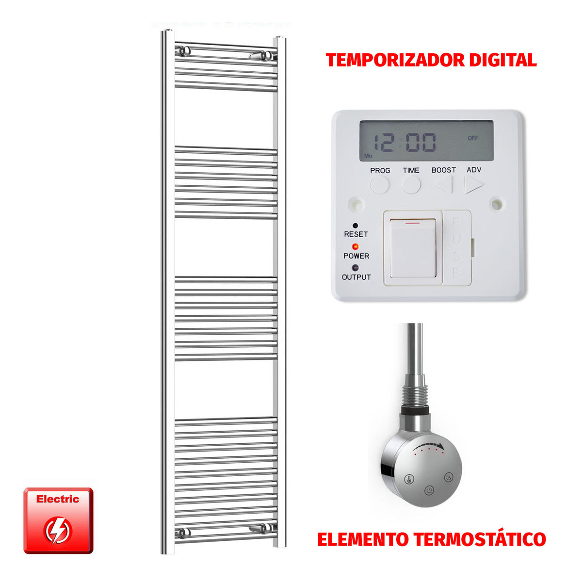 Radiador Toallero Eléctrico Cromado de 450 mm de Ancho