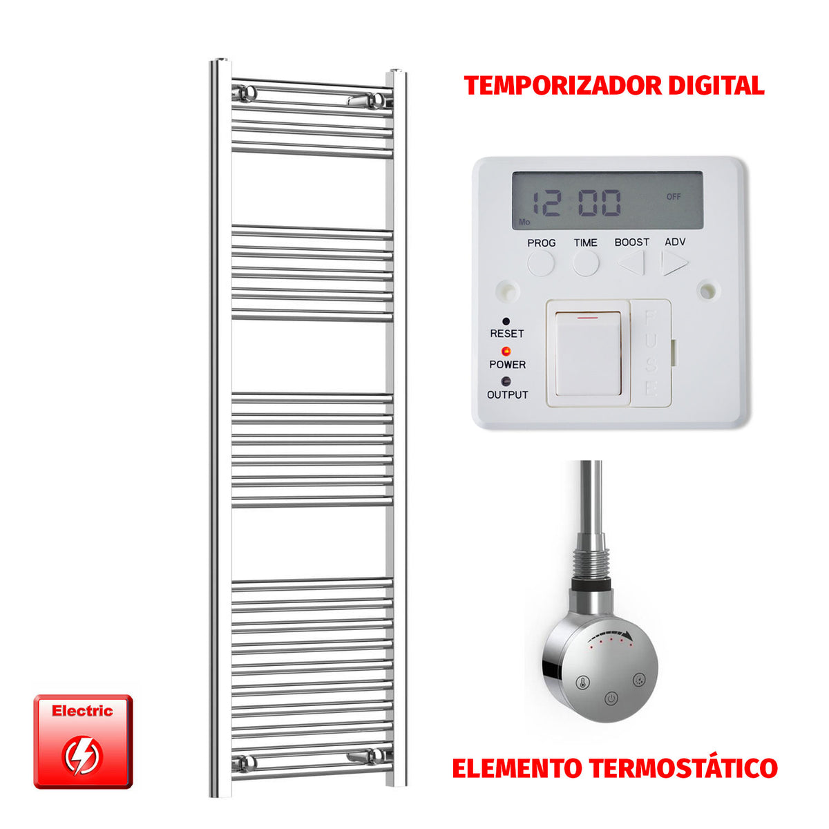 Radiador Toallero Eléctrico Cromado de 450 mm de Ancho