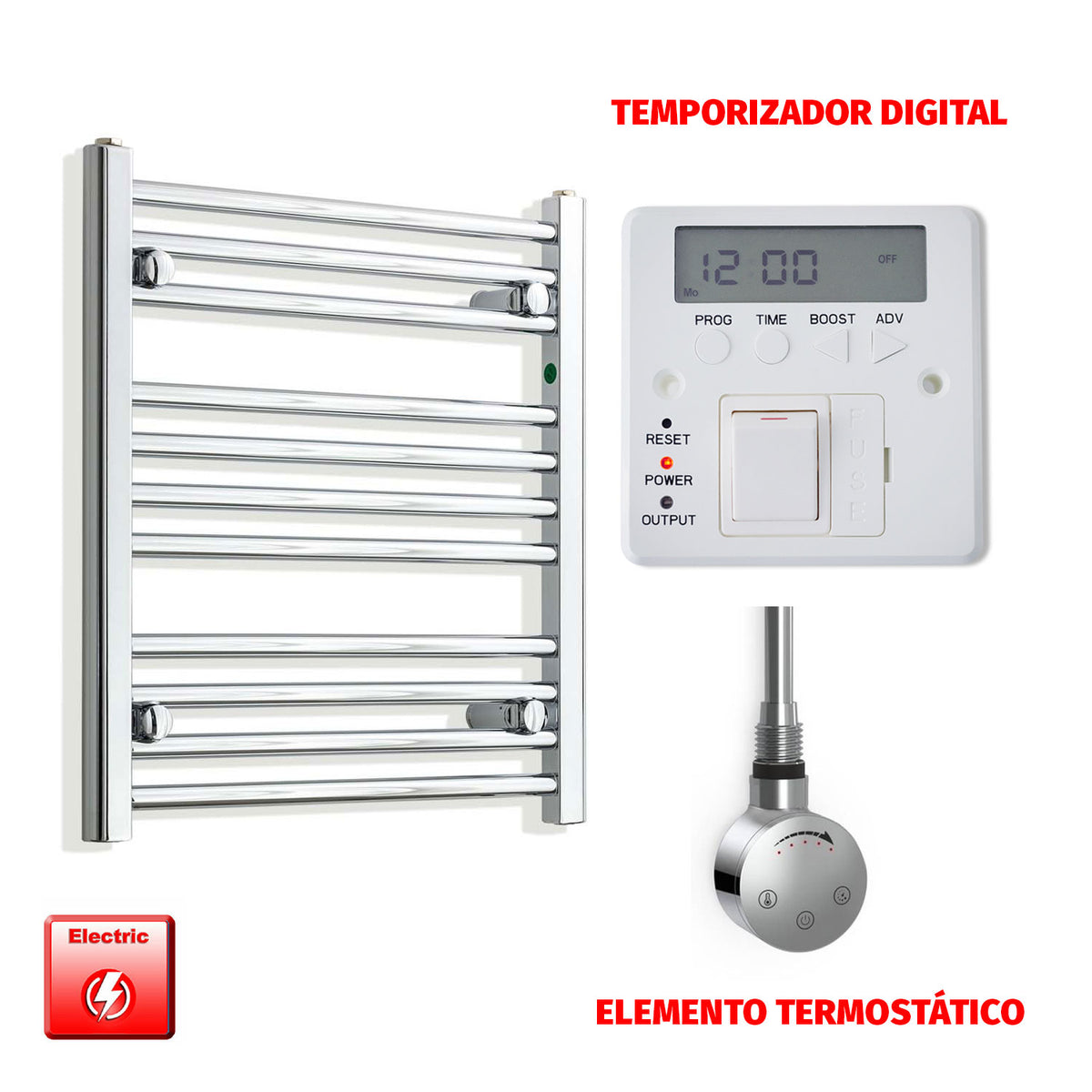 Radiador Toallero Eléctrico Cromado de 550 mm de Ancho