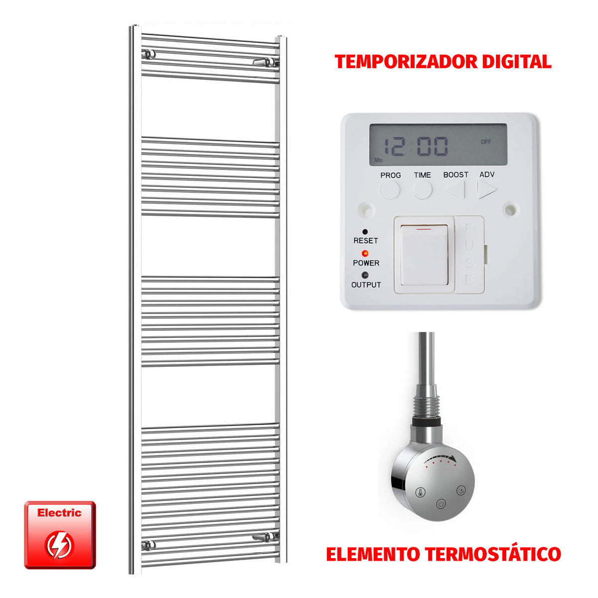 Radiador Toallero Eléctrico Cromado de 650 mm de Ancho